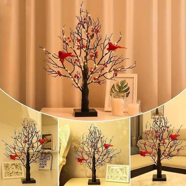 Vintage Glowing Tree with Cardinals