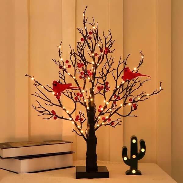 Vintage Glowing Tree with Cardinals