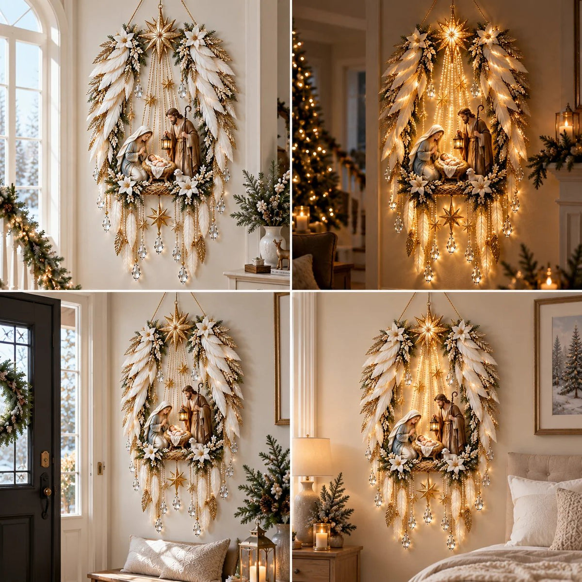 Angel Wings Nativity Wall Light in an entryway, living room, bedroom and hallway